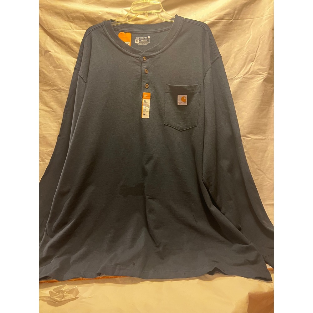 Carhartt Mens 2XL Loose Fit Heavyweight Long Sleeve Pocket Henley Navy K128-NVY